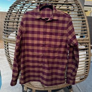 lululemon athletica Maroon/Tan Plaid Brushed Flannel Button Down Shirt